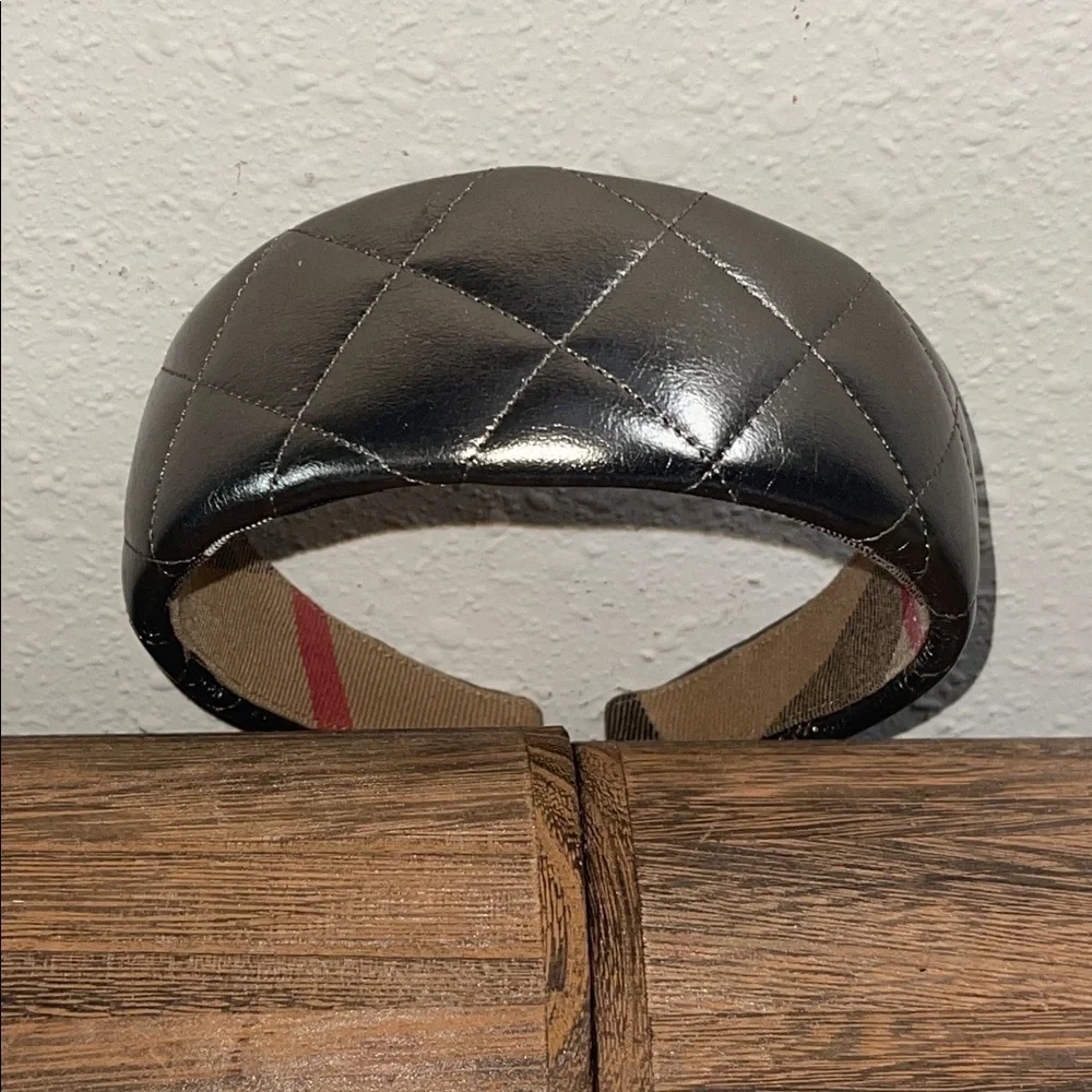 BURBERRY BRONZE GENUINE LEATHER QUILTED HEADBAND